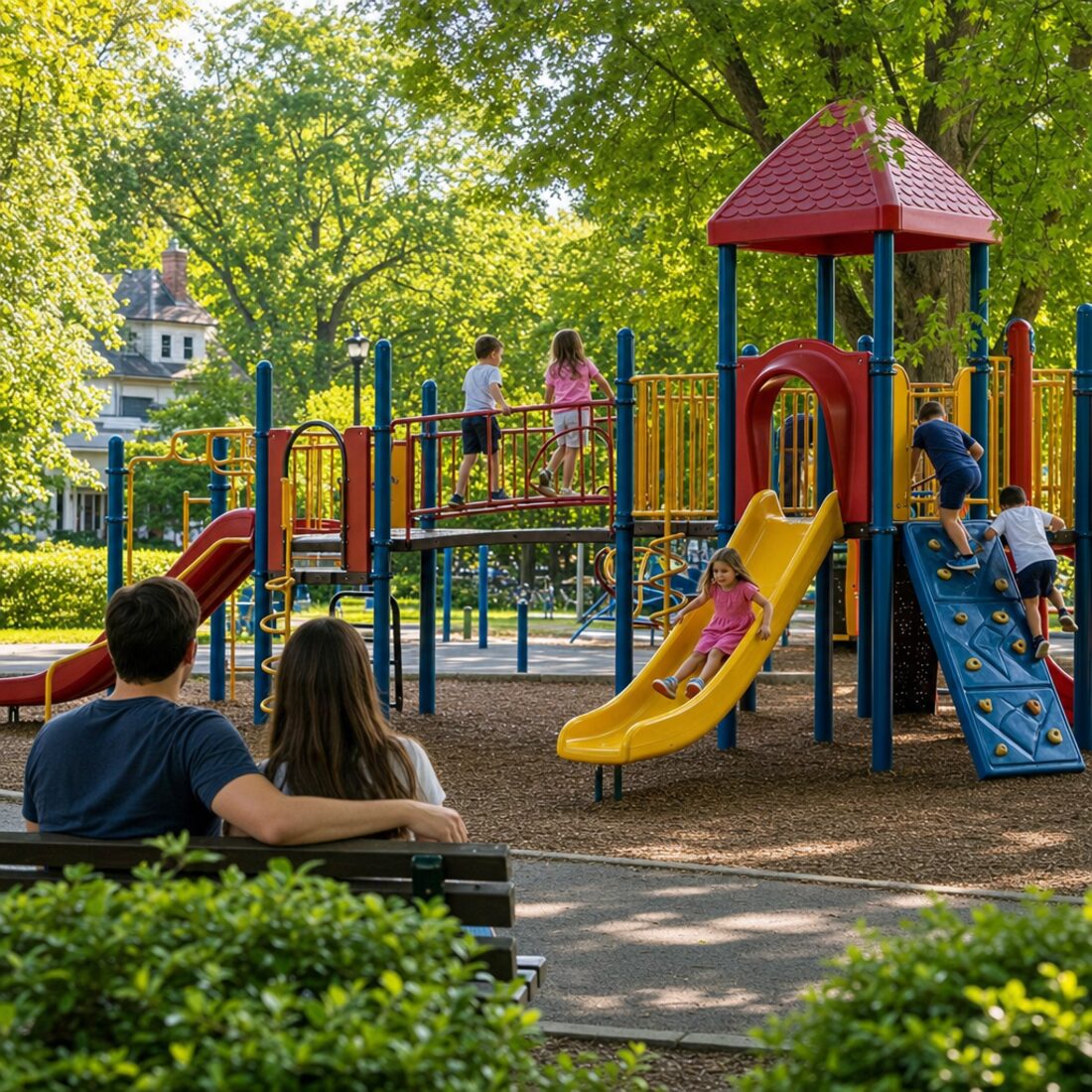 Children playing at a neighbourhood park playground